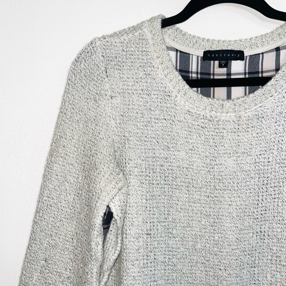 Sanctuary Light Gray Plaid Lined Wool Blend Knit Pullover Sweater Small Women’s - Picture 4 of 12